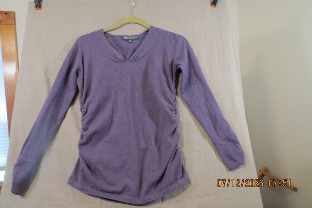 Title Nine Purple Heather Ruched Side V Neck Long Sleeve Top Women's Small